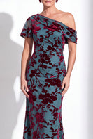 Load image into Gallery viewer, Black Floral Mermaid Asymmertrical Neck Long Mother of the Bride Dress
