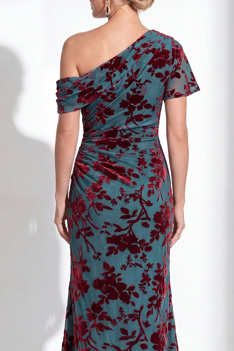 Load image into Gallery viewer, Black Floral Mermaid Asymmertrical Neck Long Mother of the Bride Dress