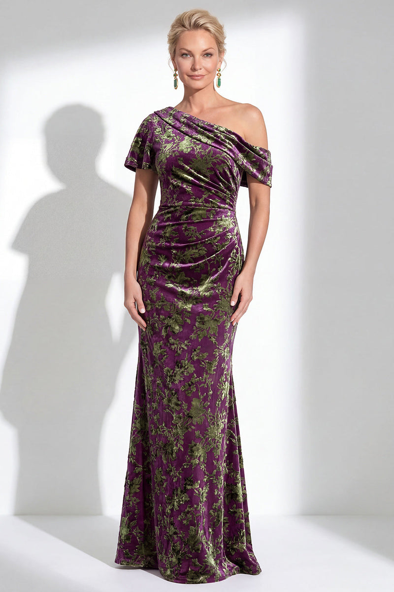 Load image into Gallery viewer, Black Floral Mermaid Asymmertrical Neck Long Mother of the Bride Dress