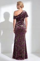 Load image into Gallery viewer, Black Floral Mermaid Asymmertrical Neck Long Mother of the Bride Dress