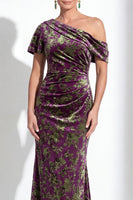 Load image into Gallery viewer, Black Floral Mermaid Asymmertrical Neck Long Mother of the Bride Dress
