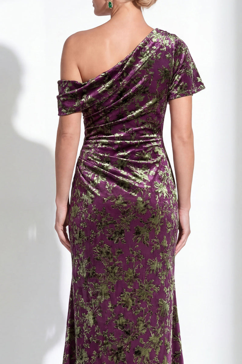 Load image into Gallery viewer, Black Floral Mermaid Asymmertrical Neck Long Mother of the Bride Dress