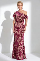 Load image into Gallery viewer, Black Floral Mermaid Asymmertrical Neck Long Mother of the Bride Dress