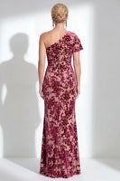 Load image into Gallery viewer, Black Floral Mermaid Asymmertrical Neck Long Mother of the Bride Dress