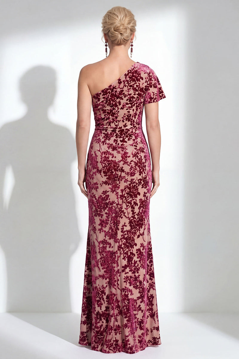 Load image into Gallery viewer, Black Floral Mermaid Asymmertrical Neck Long Mother of the Bride Dress