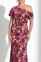 Load image into Gallery viewer, Black Floral Mermaid Asymmertrical Neck Long Mother of the Bride Dress