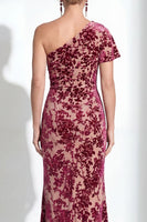 Load image into Gallery viewer, Black Floral Mermaid Asymmertrical Neck Long Mother of the Bride Dress
