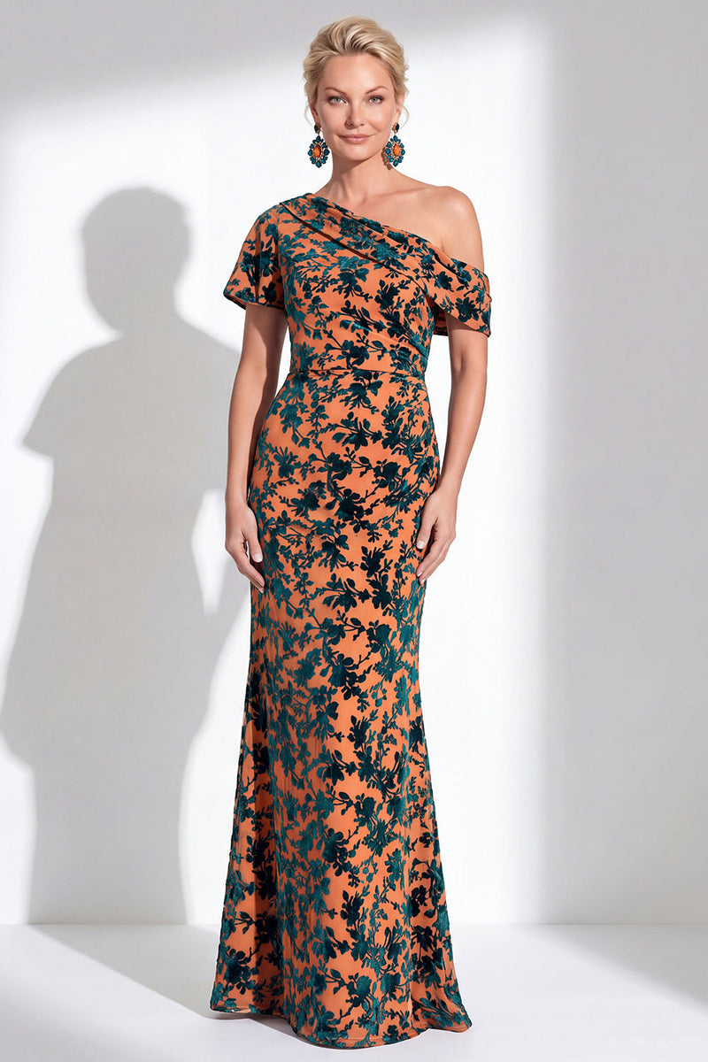 Load image into Gallery viewer, Black Floral Mermaid Asymmertrical Neck Long Mother of the Bride Dress
