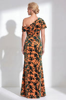 Load image into Gallery viewer, Black Floral Mermaid Asymmertrical Neck Long Mother of the Bride Dress