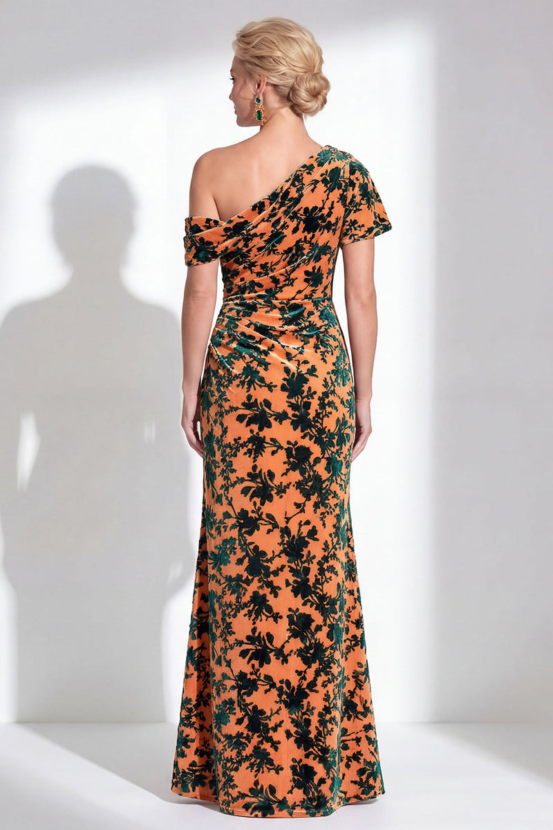 Load image into Gallery viewer, Black Floral Mermaid Asymmertrical Neck Long Mother of the Bride Dress