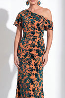Load image into Gallery viewer, Black Floral Mermaid Asymmertrical Neck Long Mother of the Bride Dress