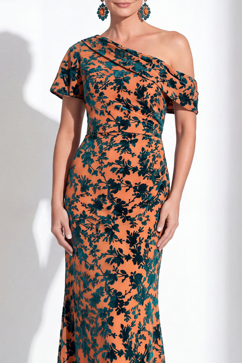 Load image into Gallery viewer, Black Floral Mermaid Asymmertrical Neck Long Mother of the Bride Dress