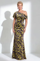 Load image into Gallery viewer, Black Floral Mermaid Asymmertrical Neck Long Mother of the Bride Dress