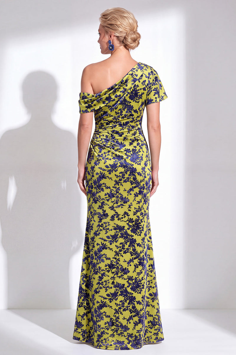 Load image into Gallery viewer, Black Floral Mermaid Asymmertrical Neck Long Mother of the Bride Dress