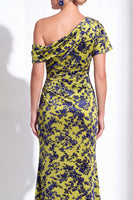 Load image into Gallery viewer, Black Floral Mermaid Asymmertrical Neck Long Mother of the Bride Dress