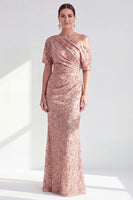 Load image into Gallery viewer, Champagne Sparkly Mermaid One Shoulder Beaded Long Mother of the Bride Dress