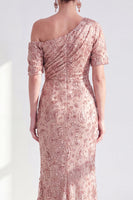 Load image into Gallery viewer, Champagne Sparkly Mermaid One Shoulder Beaded Long Mother of the Bride Dress