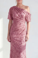 Load image into Gallery viewer, Champagne Sparkly Mermaid One Shoulder Beaded Long Mother of the Bride Dress