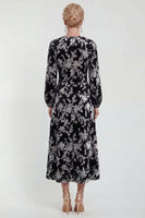 Load image into Gallery viewer, Dark Purple Floral A Line Round Neck Midi Mother of the Bride Dress with Sleeves