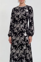 Load image into Gallery viewer, Dark Purple Floral A Line Round Neck Midi Mother of the Bride Dress with Sleeves