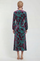 Load image into Gallery viewer, Dark Purple Floral A Line Round Neck Midi Mother of the Bride Dress with Sleeves