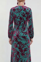 Load image into Gallery viewer, Dark Purple Floral A Line Round Neck Midi Mother of the Bride Dress with Sleeves