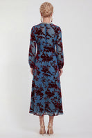 Load image into Gallery viewer, Dark Purple Floral A Line Round Neck Midi Mother of the Bride Dress with Sleeves