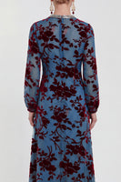 Load image into Gallery viewer, Dark Purple Floral A Line Round Neck Midi Mother of the Bride Dress with Sleeves