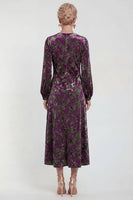 Load image into Gallery viewer, Dark Purple Floral A Line Round Neck Midi Mother of the Bride Dress with Sleeves