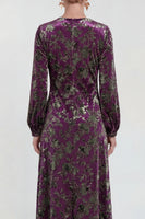 Load image into Gallery viewer, Dark Purple Floral A Line Round Neck Midi Mother of the Bride Dress with Sleeves
