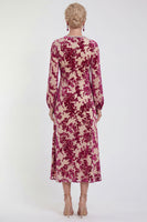 Load image into Gallery viewer, Dark Purple Floral A Line Round Neck Midi Mother of the Bride Dress with Sleeves