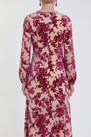 Load image into Gallery viewer, Dark Purple Floral A Line Round Neck Midi Mother of the Bride Dress with Sleeves