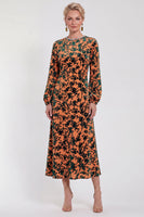 Load image into Gallery viewer, Dark Purple Floral A Line Round Neck Midi Mother of the Bride Dress with Sleeves