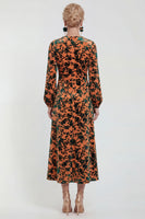Load image into Gallery viewer, Dark Purple Floral A Line Round Neck Midi Mother of the Bride Dress with Sleeves
