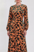 Load image into Gallery viewer, Dark Purple Floral A Line Round Neck Midi Mother of the Bride Dress with Sleeves