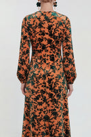 Load image into Gallery viewer, Dark Purple Floral A Line Round Neck Midi Mother of the Bride Dress with Sleeves