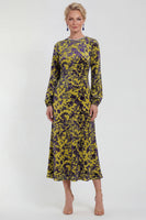 Load image into Gallery viewer, Dark Purple Floral A Line Round Neck Midi Mother of the Bride Dress with Sleeves