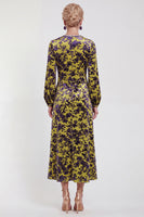 Load image into Gallery viewer, Dark Purple Floral A Line Round Neck Midi Mother of the Bride Dress with Sleeves