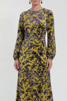 Load image into Gallery viewer, Dark Purple Floral A Line Round Neck Midi Mother of the Bride Dress with Sleeves