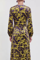 Load image into Gallery viewer, Dark Purple Floral A Line Round Neck Midi Mother of the Bride Dress with Sleeves