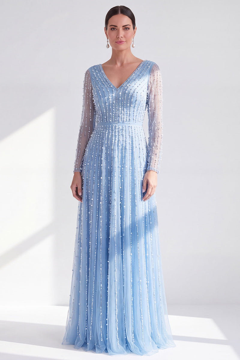 Load image into Gallery viewer, Fuchsia A Line Beaded Long Sleeves Mother Of the Bride Dress