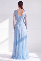 Load image into Gallery viewer, Fuchsia A Line Beaded Long Sleeves Mother Of the Bride Dress