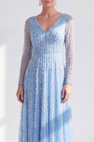 Load image into Gallery viewer, Fuchsia A Line Beaded Long Sleeves Mother Of the Bride Dress