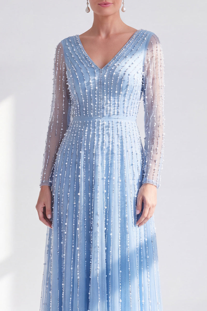Load image into Gallery viewer, Fuchsia A Line Beaded Long Sleeves Mother Of the Bride Dress