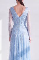 Load image into Gallery viewer, Fuchsia A Line Beaded Long Sleeves Mother Of the Bride Dress