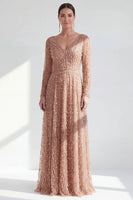 Load image into Gallery viewer, Fuchsia A Line Beaded Long Sleeves Mother Of the Bride Dress