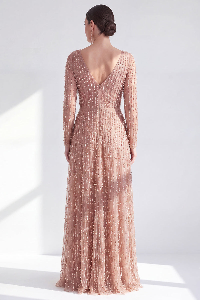 Load image into Gallery viewer, Fuchsia A Line Beaded Long Sleeves Mother Of the Bride Dress