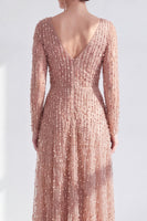 Load image into Gallery viewer, Fuchsia A Line Beaded Long Sleeves Mother Of the Bride Dress