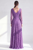Load image into Gallery viewer, Fuchsia A Line Beaded Long Sleeves Mother Of the Bride Dress