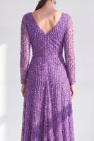 Load image into Gallery viewer, Fuchsia A Line Beaded Long Sleeves Mother Of the Bride Dress